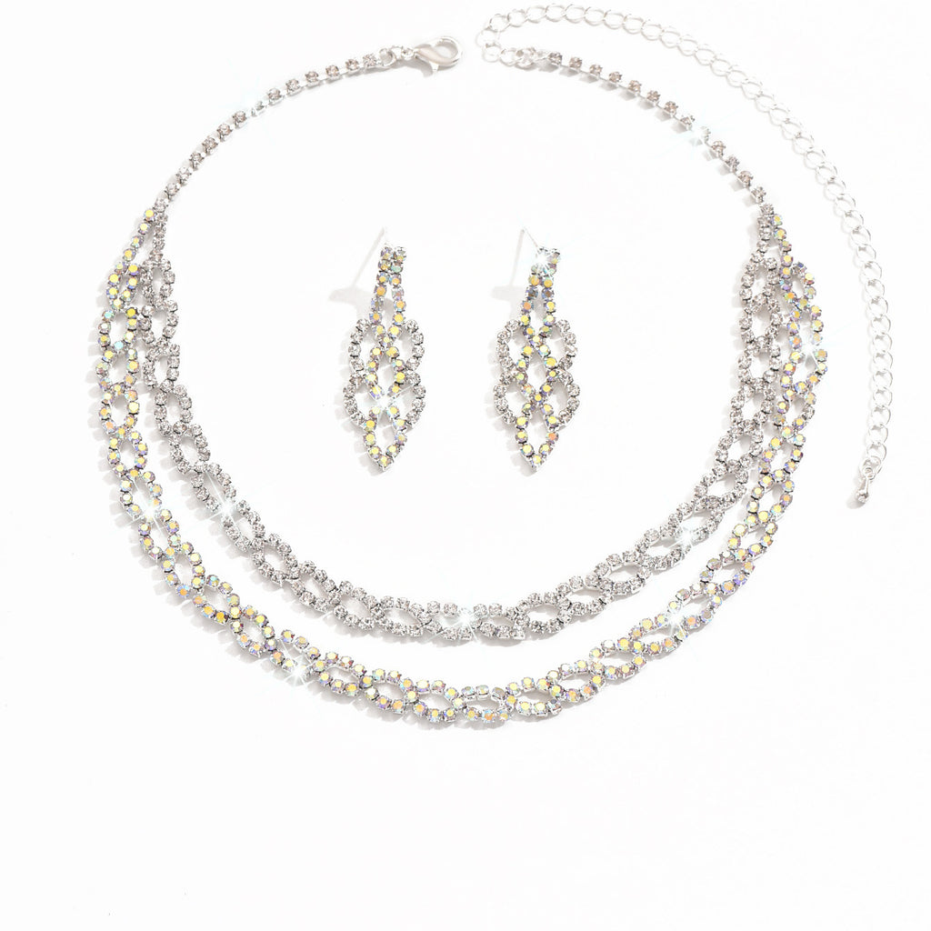 Femmes Double couche Cuban Link CZ 2Pcs Ensemble de bijoux