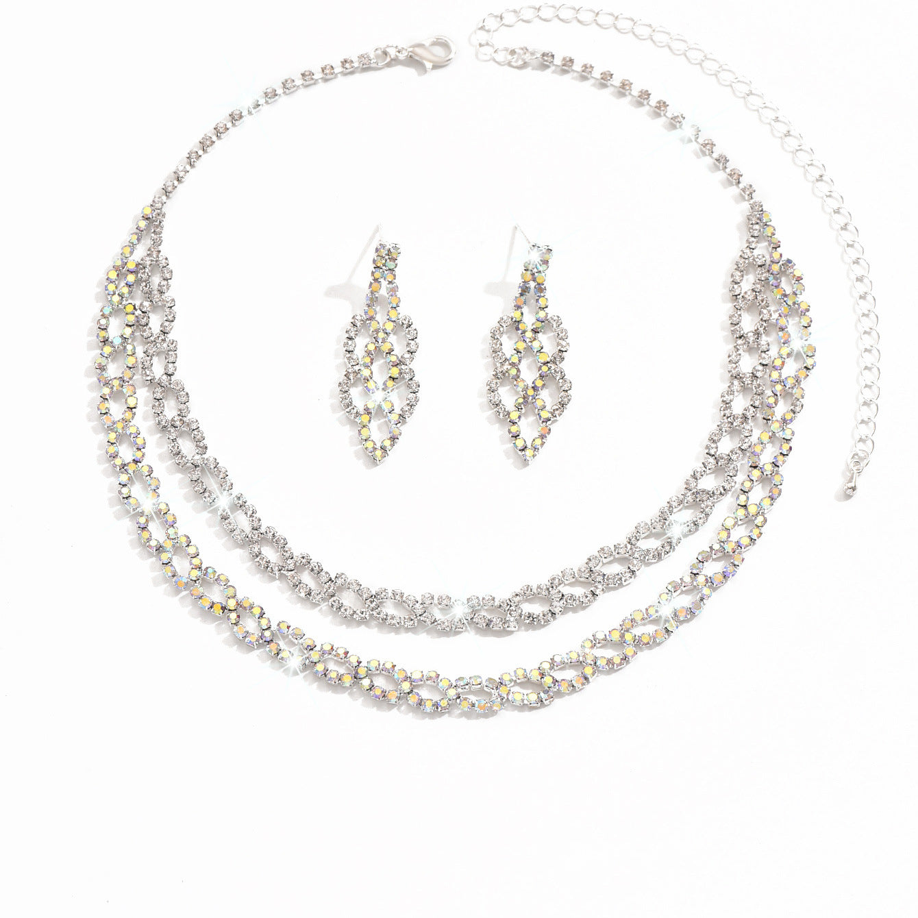 Femmes Double couche Cuban Link CZ 2Pcs Ensemble de bijoux