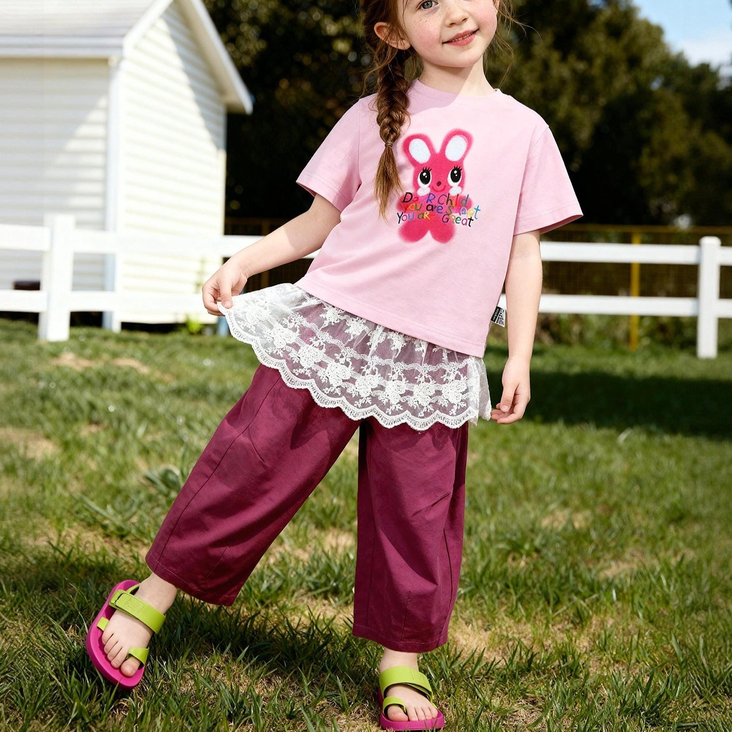 Enfants High-waisted Straight-leg Relaxed-fit Pantalons à jambes larges