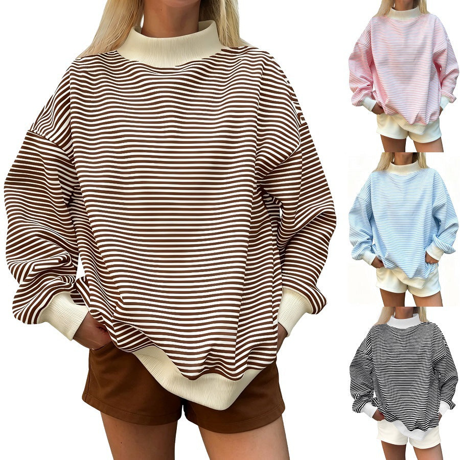 Fashion d'automne pour femme Pull à manches longues rayé