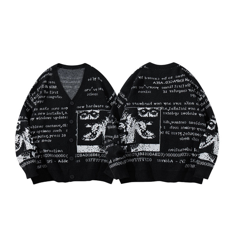 Mens Loose-fitting American-style All-over Empreinte de lettre Cardigan