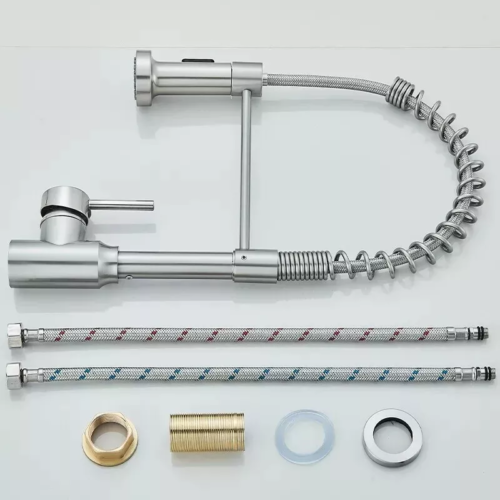 Robinet de cuisine à coupe unique en argent avec tête pulvérisée