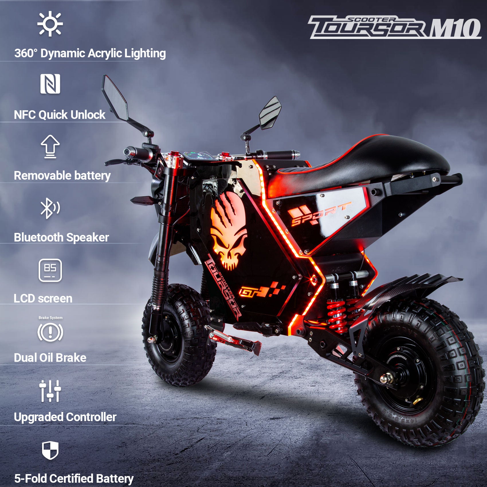 M10 Fashion Design LED Lights Moto électrique avec roues 14 pouces