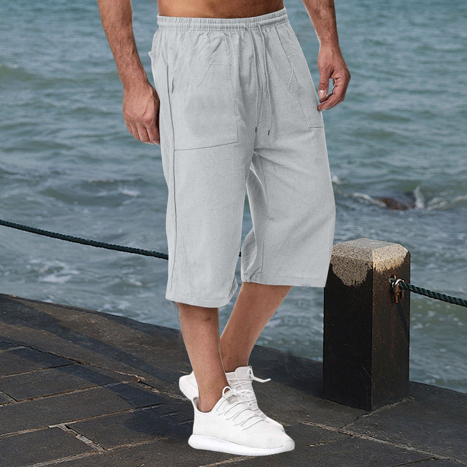 Amazon Europe and America Men's Casual Cotton-Line Sports Pantalons Été Cotton-Line Cropp