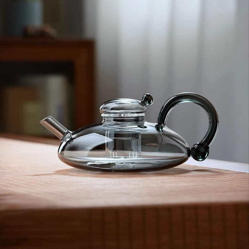 Teapot en verre noir transparent Ensemble de thé en verre résistant à la chaleur
