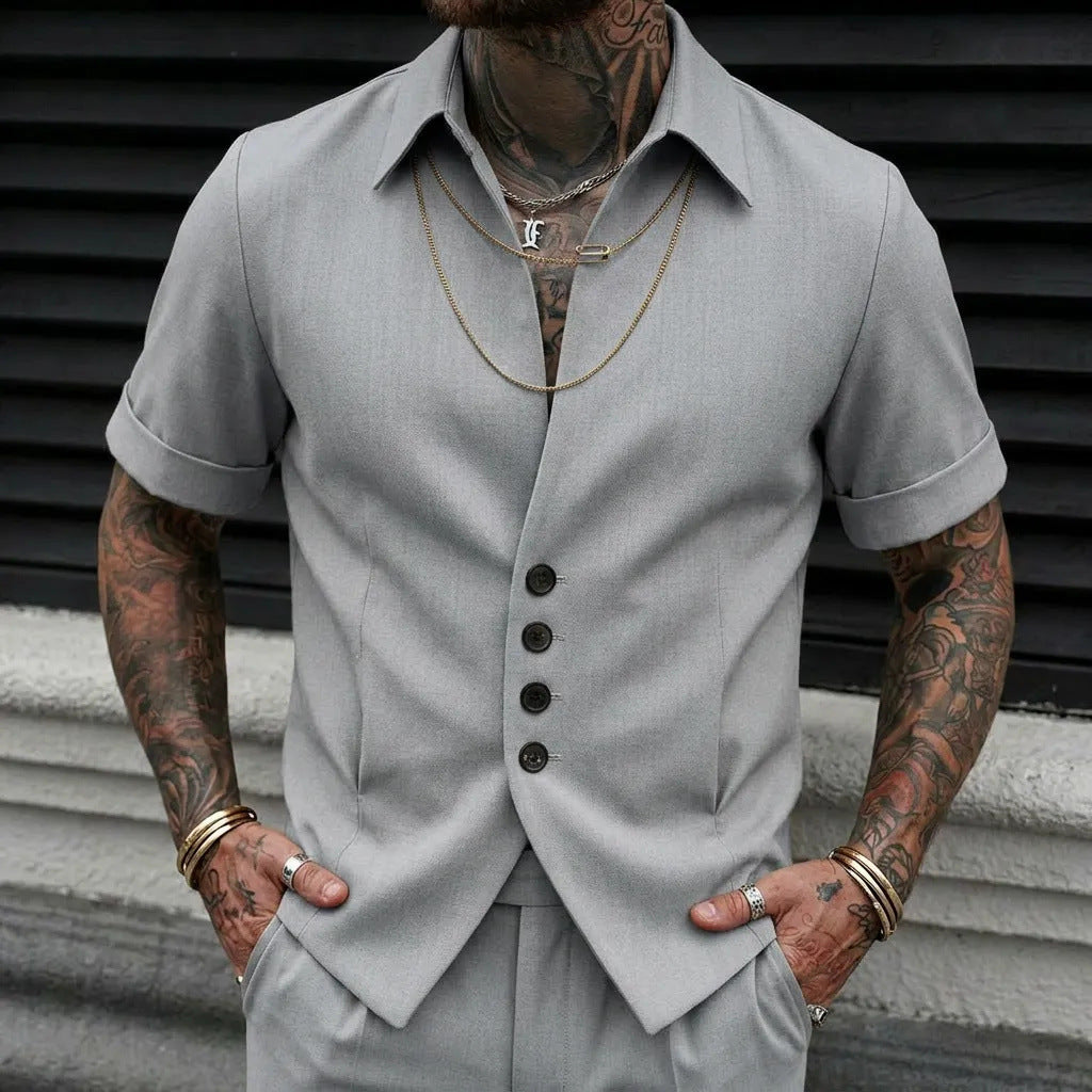Chemise casual homme couleur solide été