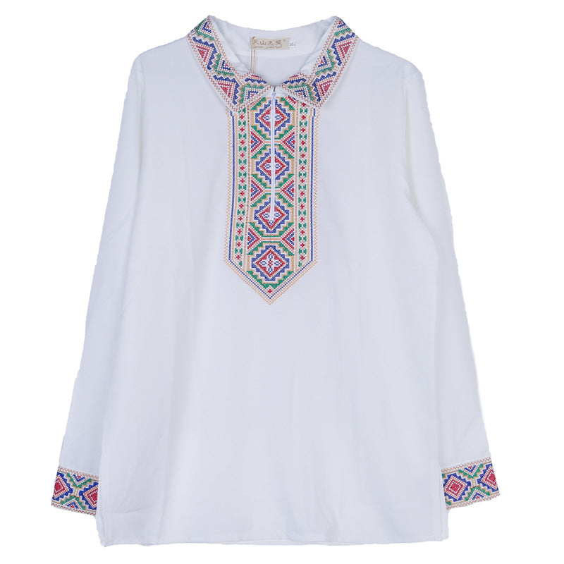 T-shirt blanc à manches longues style Uyghur