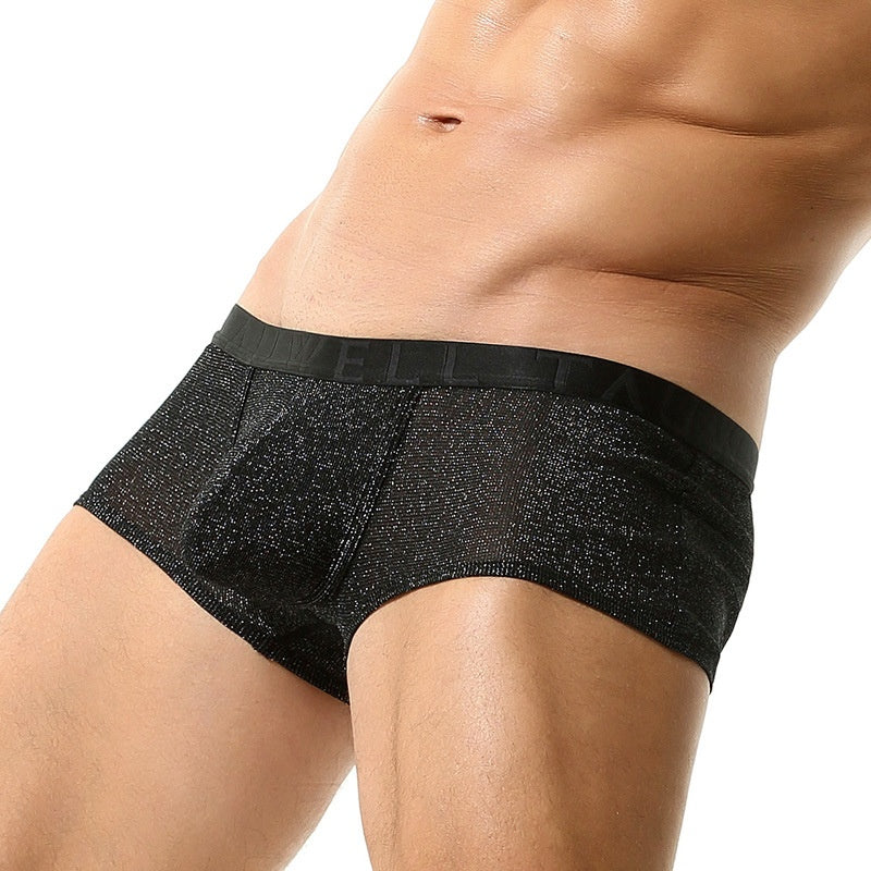 Sous-vêtements pour hommes Low Waist Sexy Mesh U Convex Boxers pour hommes Sous-vêtements pour hommes brillants