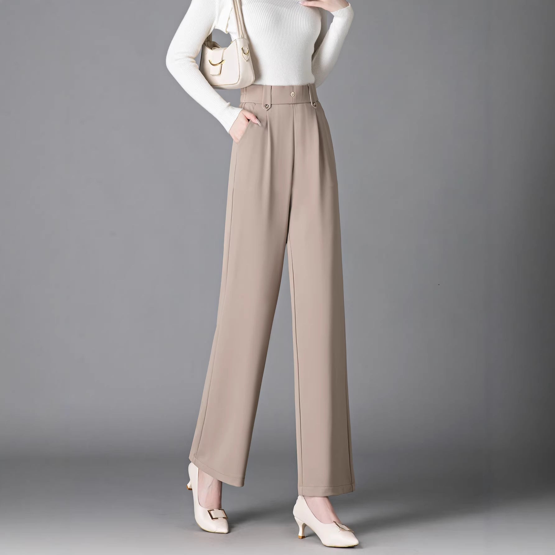 Femme Elastique-Wist Outerwear-ready Stretchy Slim-fit Pantalons à jambes larges