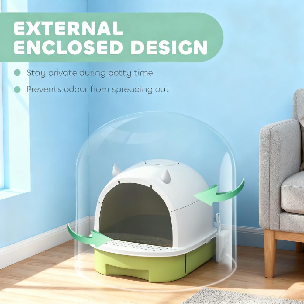 Boîte à litière pour chat vert avec couvercle