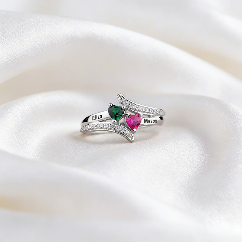 Vente Light Luxury Valentine's Day Double Love Anniversaire Stone Carving Ring