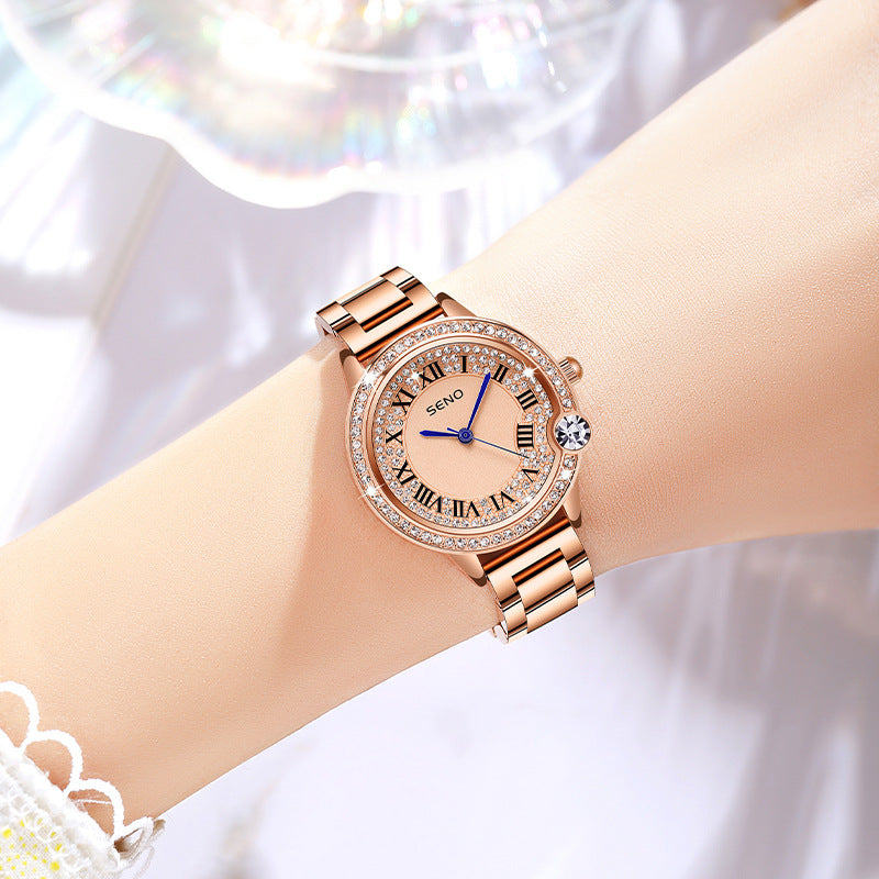 Élégant Quartz Full-Diamond en acier inoxydable Imperméable Femmes Montre