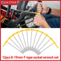 12X TEE HANDLE SOCKET WRENCH T BAR TYPE DE POUVOIR LONGUEUR PORTÉE 8-19MM ESPANNER NUT DRIVER