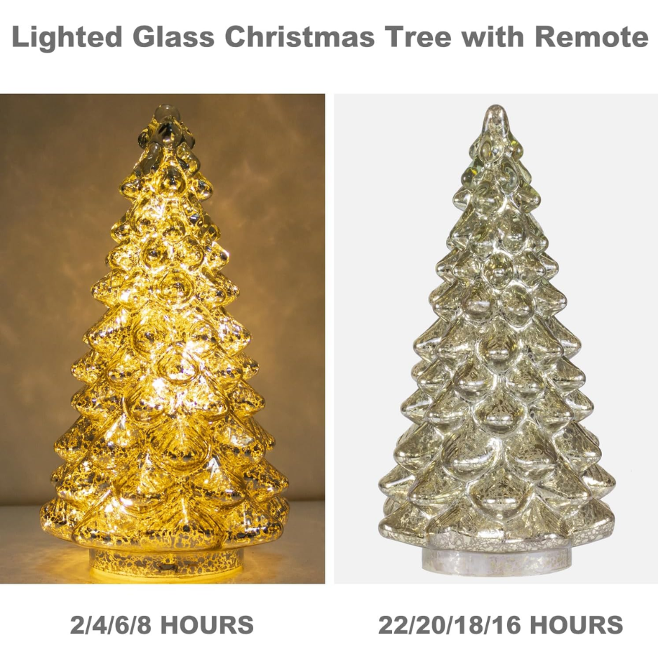 Figurine d'arbre de Noël en verre éclairé avec minuterie de 3 décorati de Noël en verre de mercure