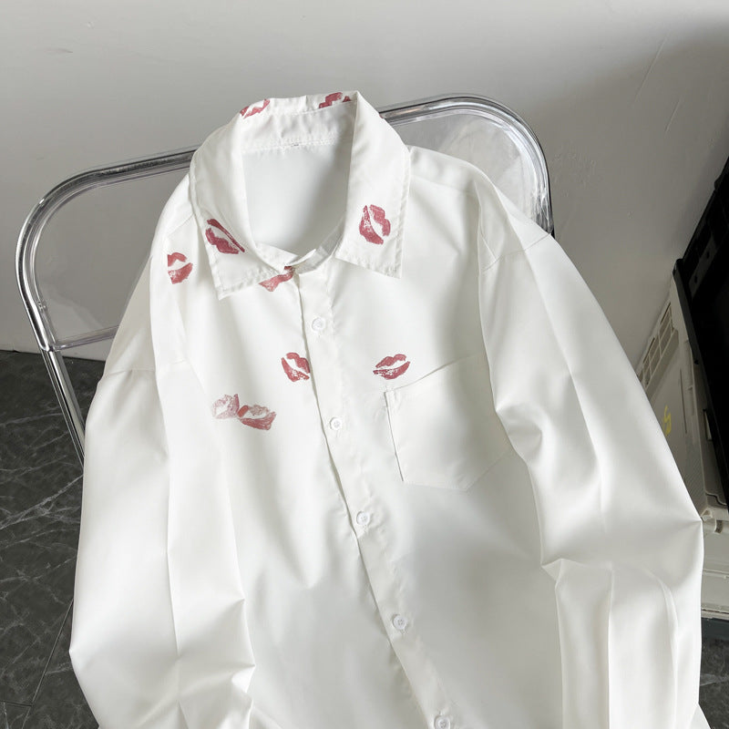 Hong Kong Style Boyfriend Inspiré Trendy Lip Imprimer la chemise