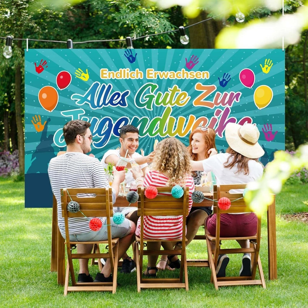 ?Bonne initiation pour les jeunes : Bannière en bleu - Décoration festive et assortiment de fournitures pour fêtes