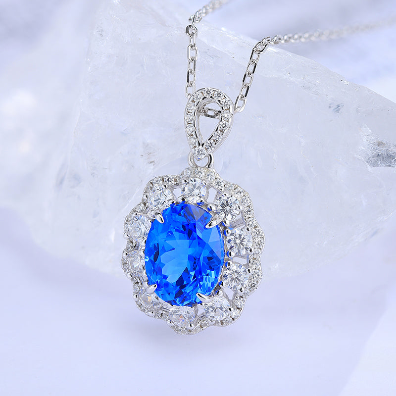 S925 Silver 4g Lab-Created Cobalt Spinel Paraiba Collier