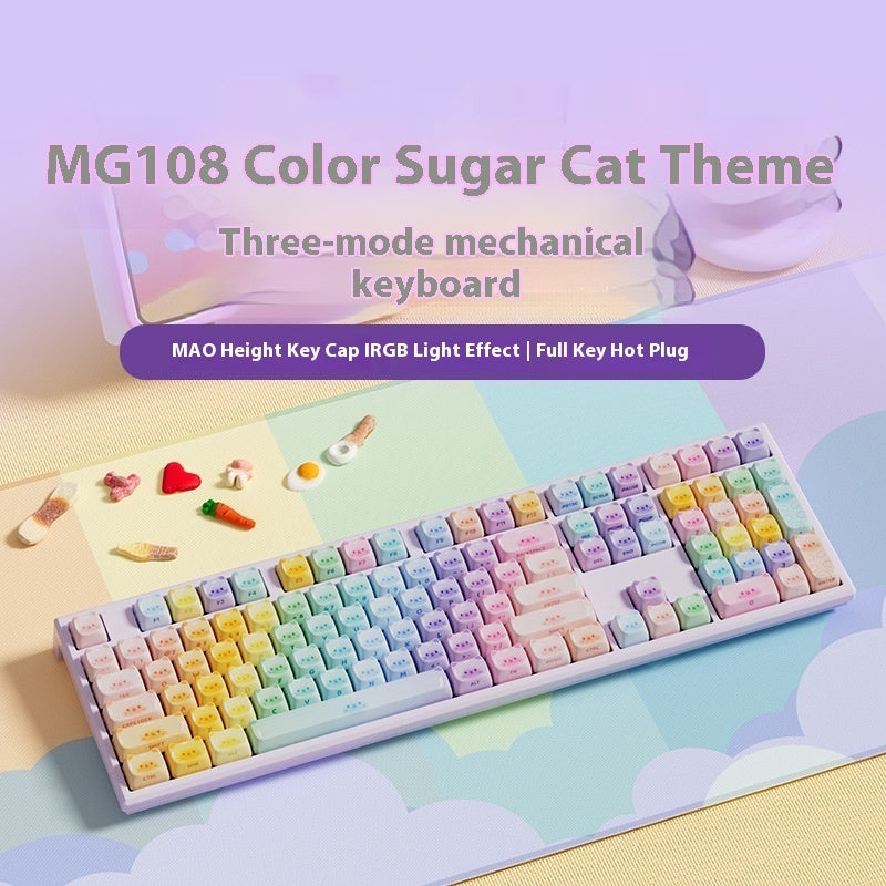 Clavier mécanique de chat de sucre coloré Le troisième examen Mock Bluetooth