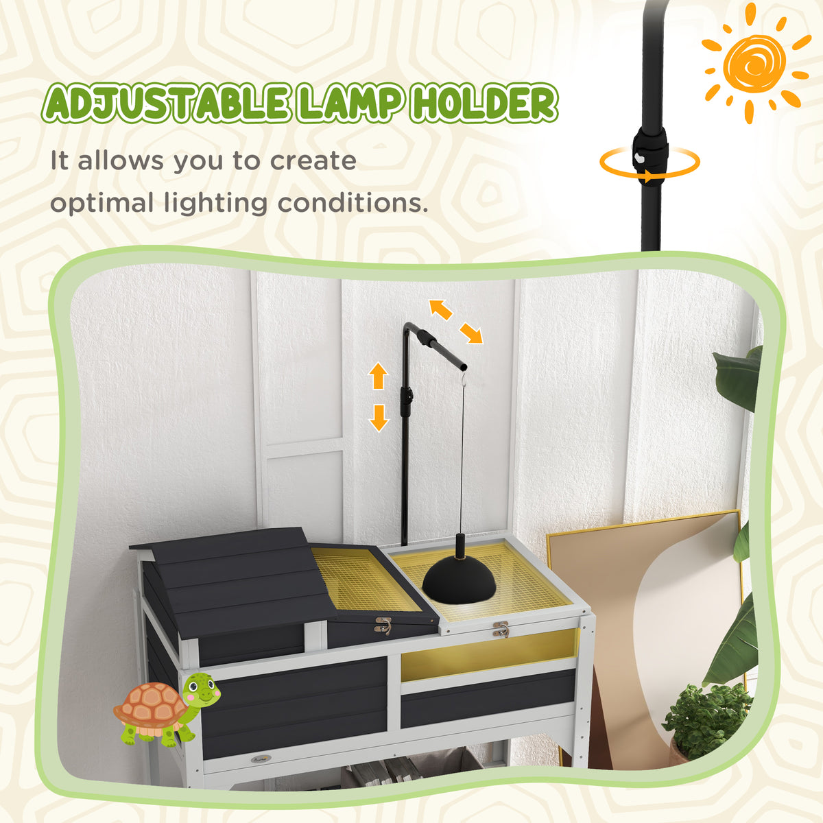Maison de la tortue avec support de lampe réglable
