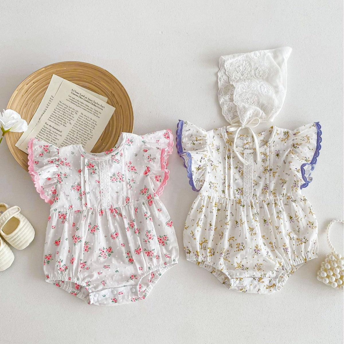 Les Rompers de coton Skypurl d'un mois de bébé fille