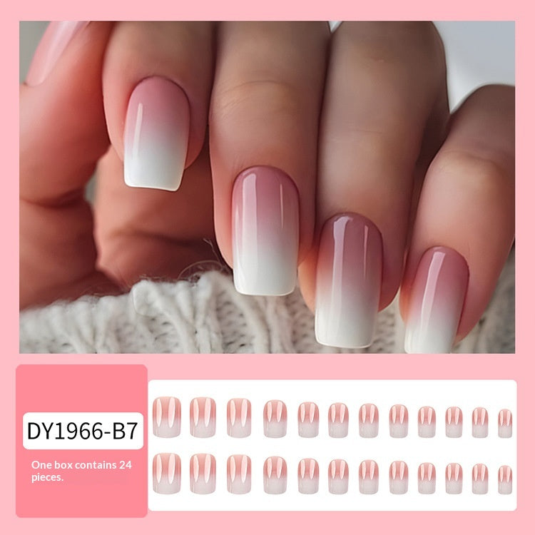 Art simple rose et blanc gradué à ongles amovibles