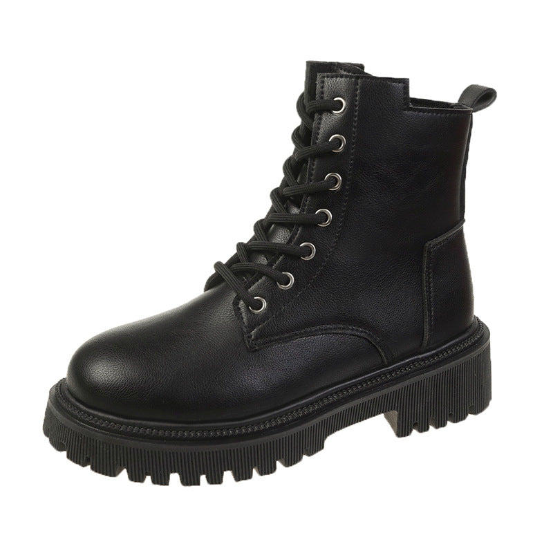 Femmes Casual style britannique Bottes en cuir épais