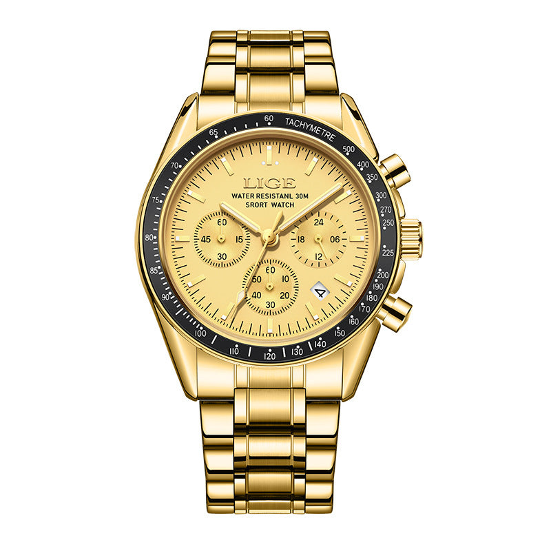 Hommes Multifonctionnel Imperméable Calendrier Lumineux Quartz Montre