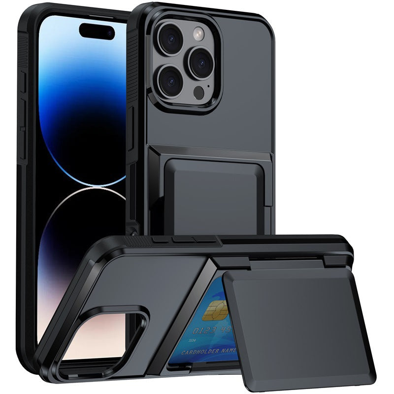 Solid Couleur simple Flip Bracket carte de téléphone Case