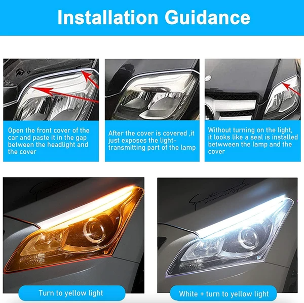 2 X 60CM Slim Amber Séquentielle LED flexible DRL Tour bande de signal pour phare