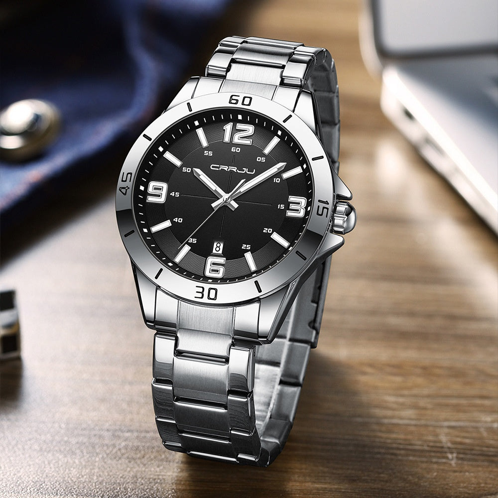 Waterproof digital quartz watch with a steel band