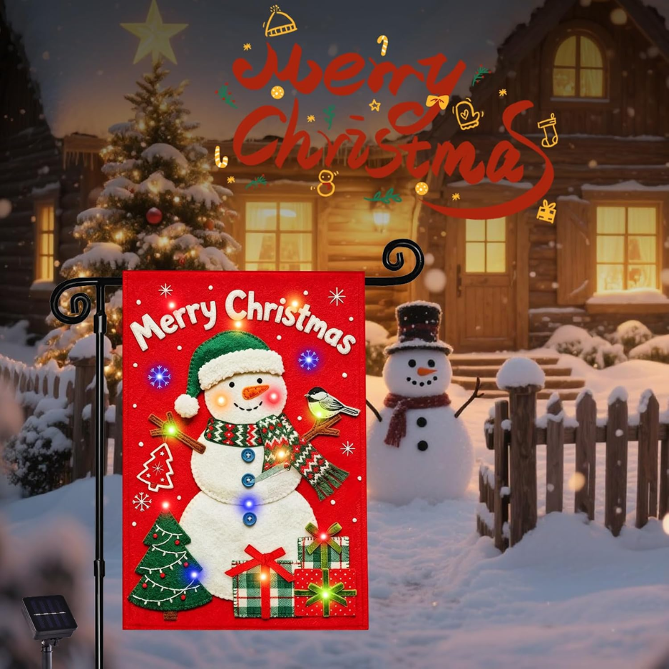 Décor du drapeau du jardin de Noël Red Snowman