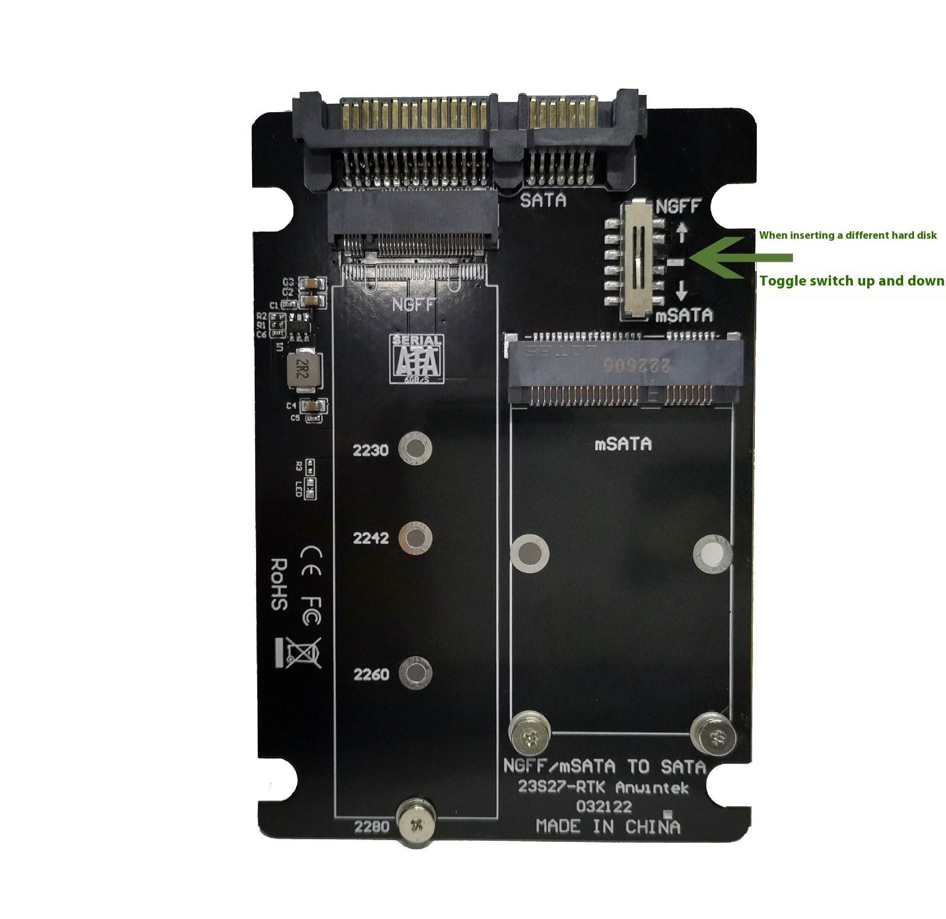 Carte d'adaptateur SSD pour disque dur à l'état solide MSATAm2 N