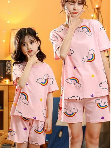 Cotton pour enfants à manches courtes Accueil Porter la combinaison parent-enfant Mère-fille Accueil Caricature P