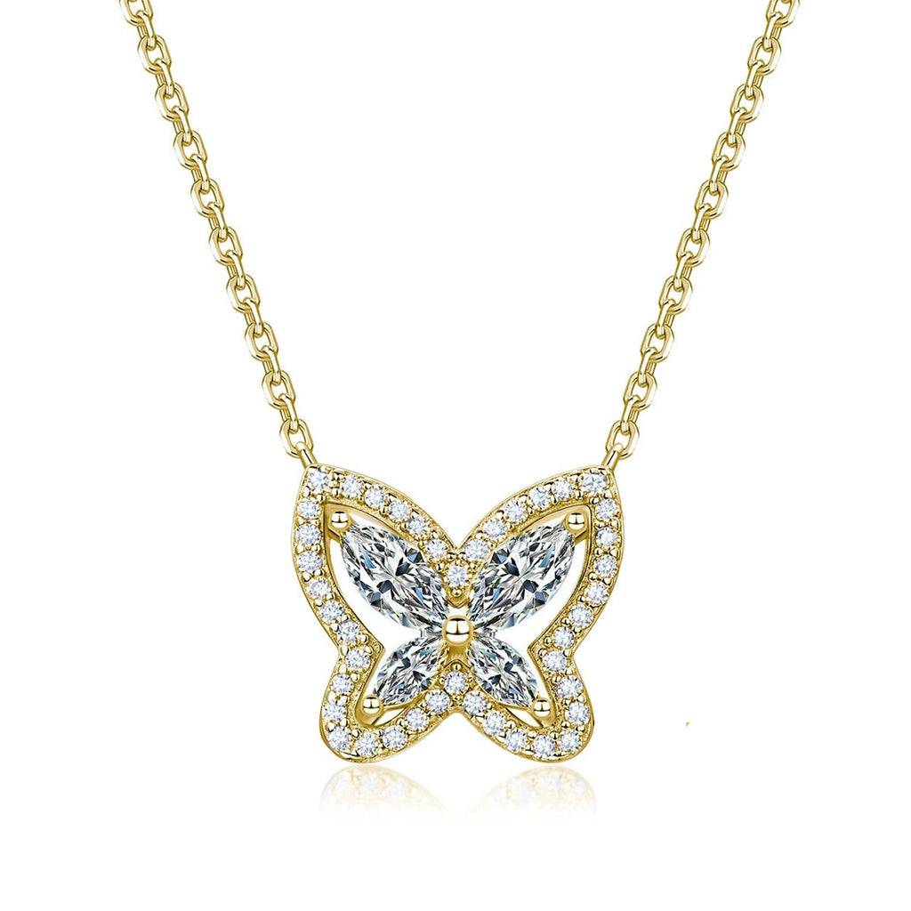 S925 Argent sterling Marquise Coupe D Couleur VVS1 Moissanite Collier papillon Argent Or D