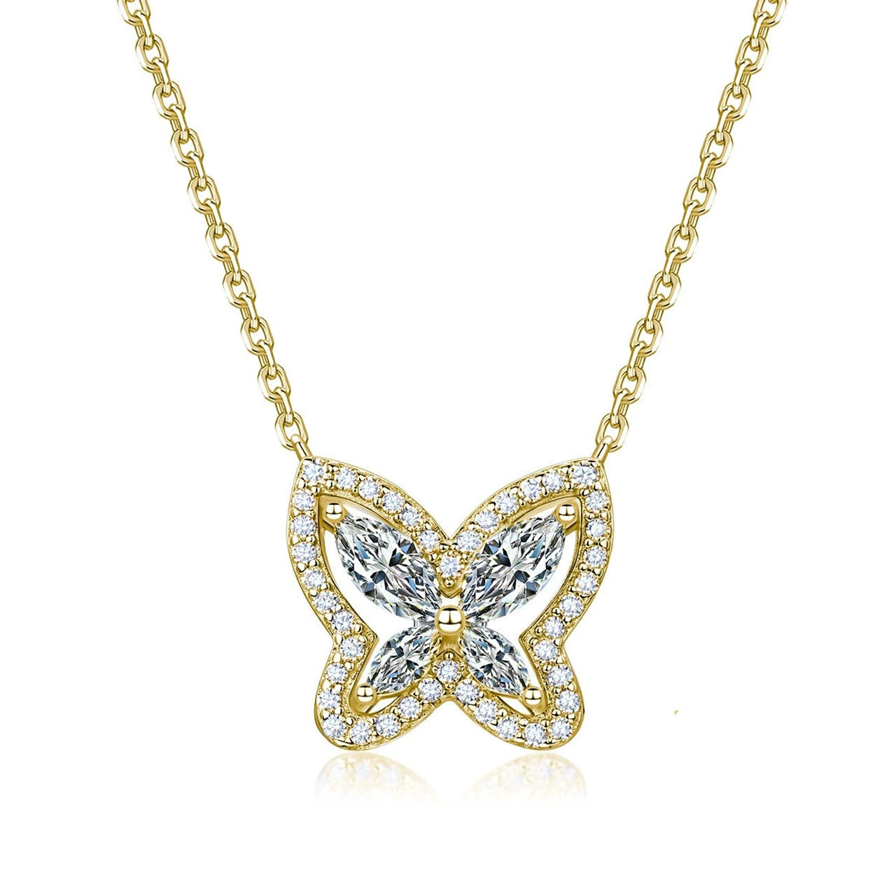 S925 Argent sterling Marquise Coupe D Couleur VVS1 Moissanite Collier papillon Argent Or D