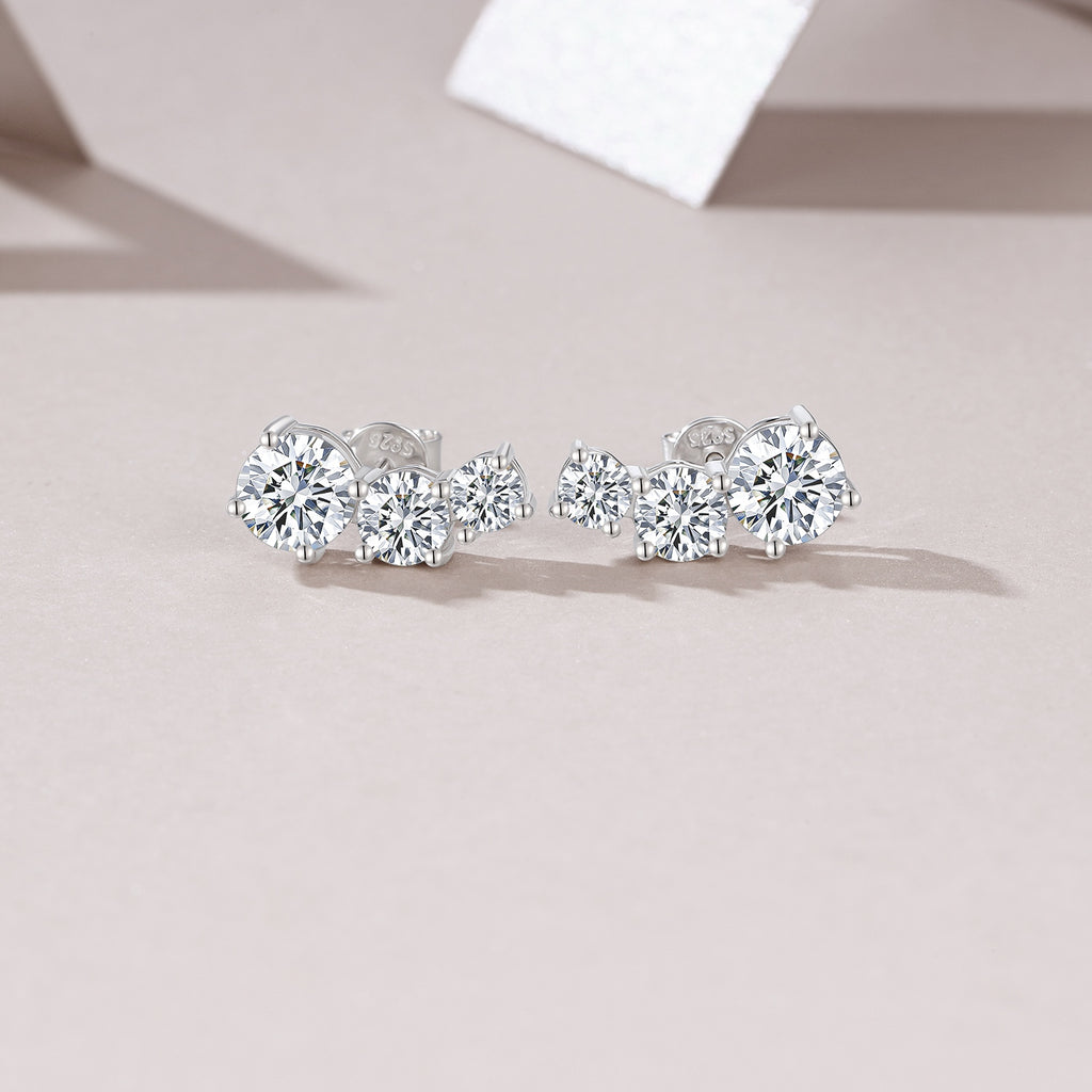 S925 Boucles d'oreilles en argent sterling graduées 3 tons