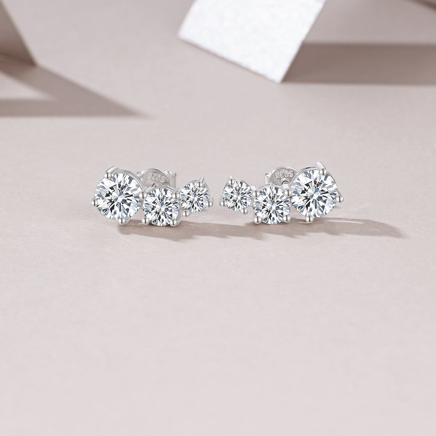 S925 Boucles d'oreilles en argent sterling graduées 3 tons