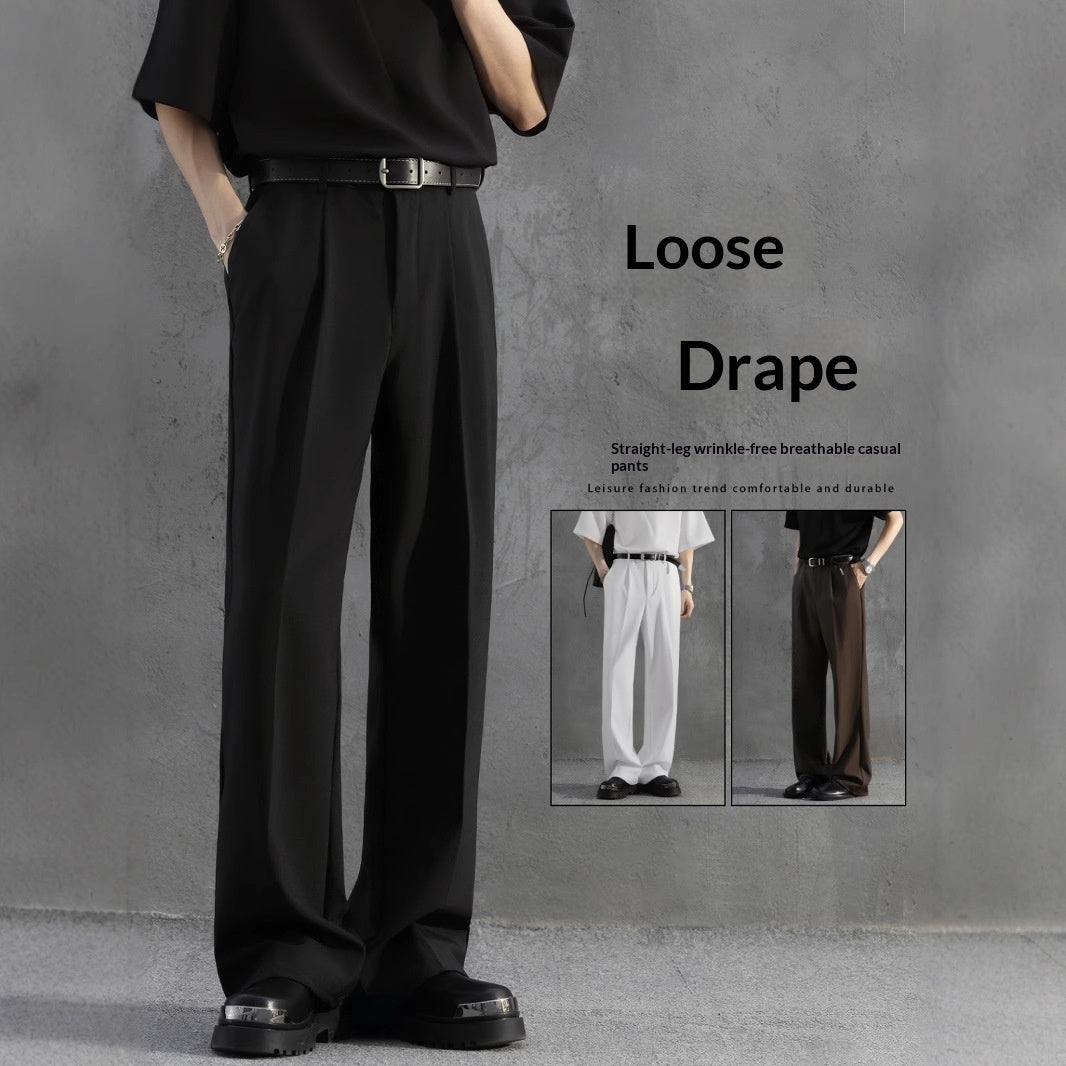 Pantalon de costume légèrement torréfié pour hommes sans fer à repasser large