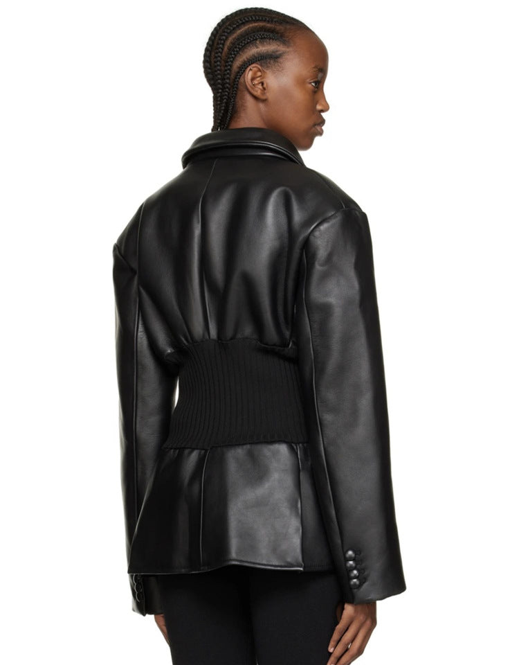 Costume tricoté en patchwork avec revêtement en PU Silhouette Super taille