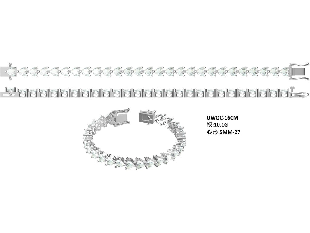 S925 Argent Sterling 5x5mm Coupe coeur Moissanite Bracelet de tennis D Couleur VVS1 16-18-20cm Pl