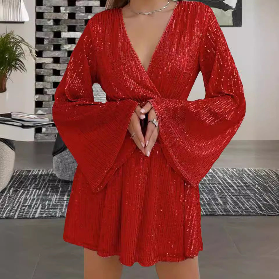 Robe de soirée de soirée de soirée de soirée de soirée en V-col Sequin