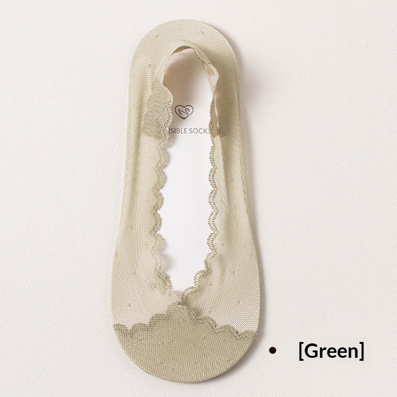 Femmes Dentelle Invisible chaussons sans spectacle avec silicone antidérapant