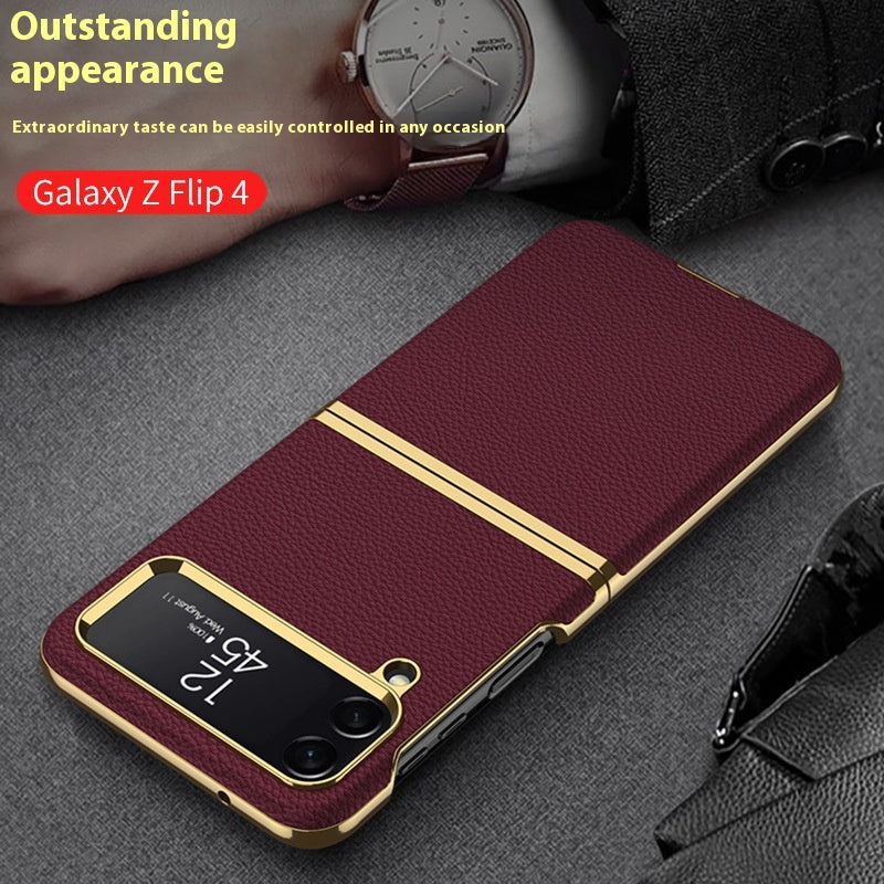Z Flip4 Étui de téléphone Zflip4 Écran pliable tout compris cuir uni