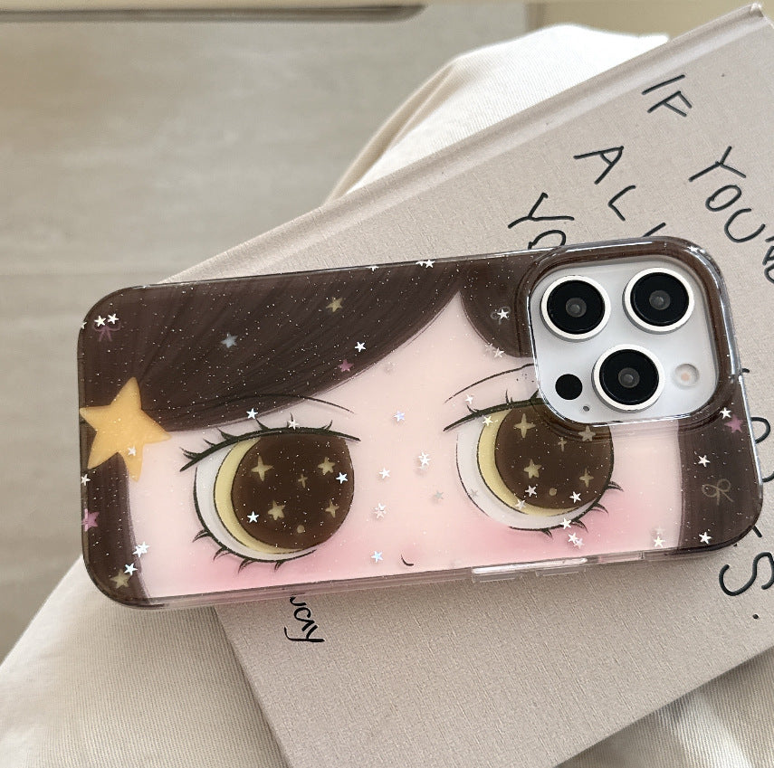 Fashionable Cartoon Phone Case pour les filles avec de belles paillettes et de grands yeux