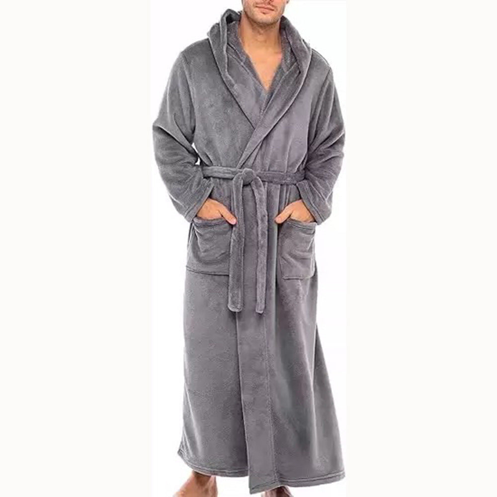 Chaud Homme Plus Taille épais Crochet Patch Pocket Long Sleeve Nightgown