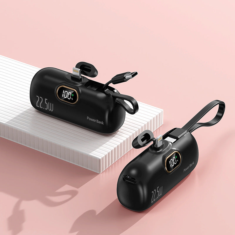 Emergency Mini Power Bank with Built-in Cable - Quick Recharge Pocket Capsule