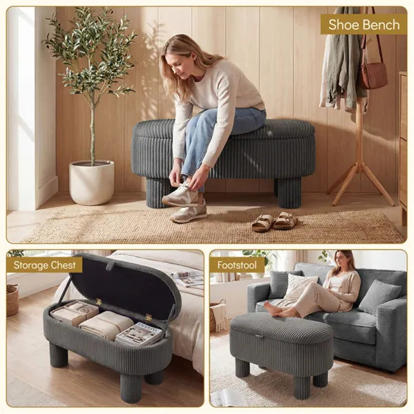 Banc de stockage Corduroy gris 42 pouces