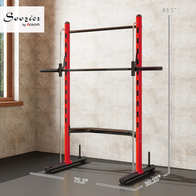 Soozier Squat Rack avec barre de traction et barre Barbell réglable de banc presse multi-fonction