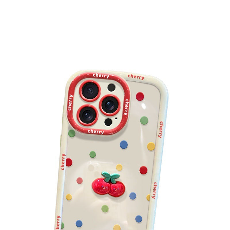 Cas téléphonique avec Lanyard Premium Feel Colorful Polka points et cerises