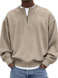 Casual hommes manches longues Corduroy Top avec un collier debout et une demi-zip
